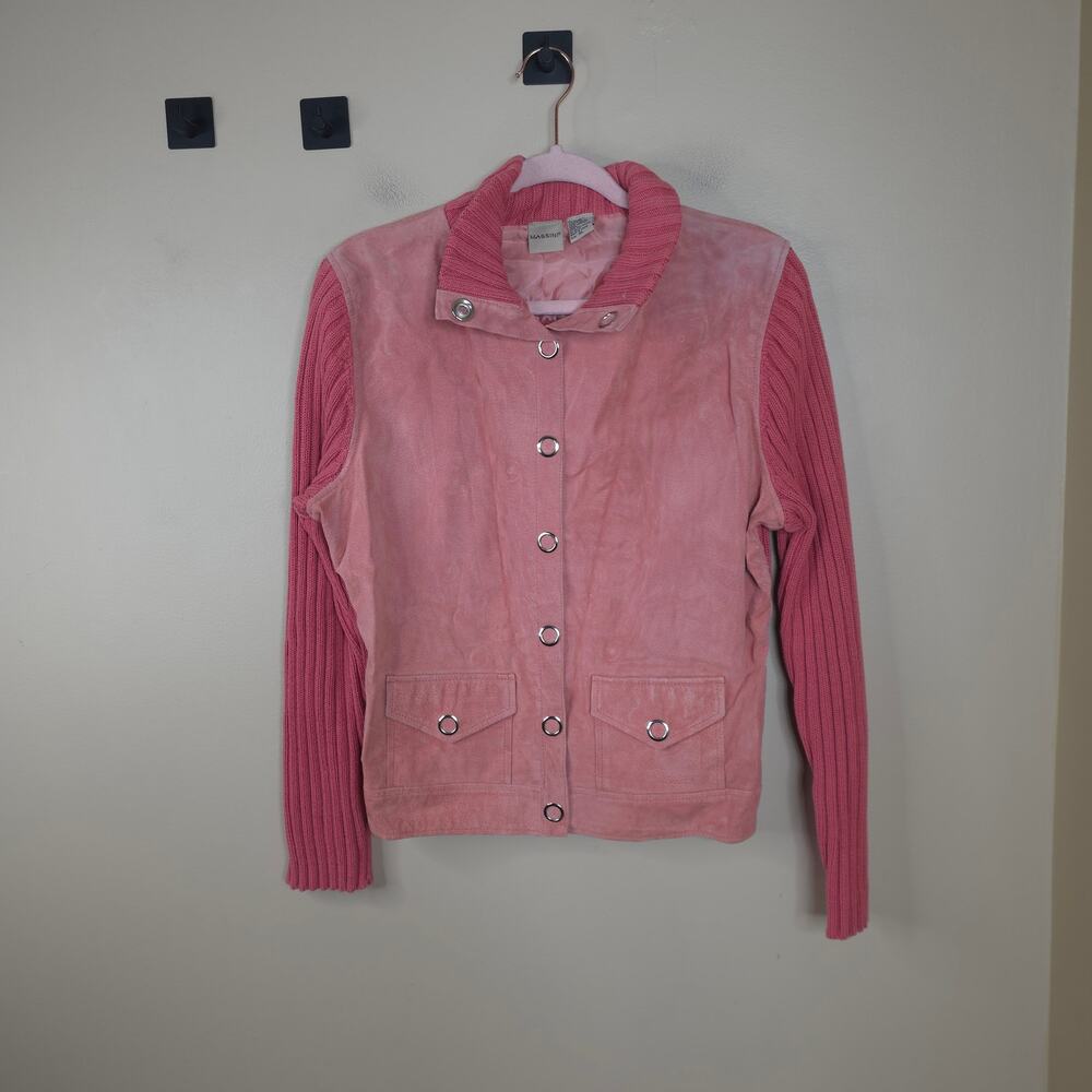 Massini Knit and Suede Jacket with Snap Buttons in Blush Pink Size XL